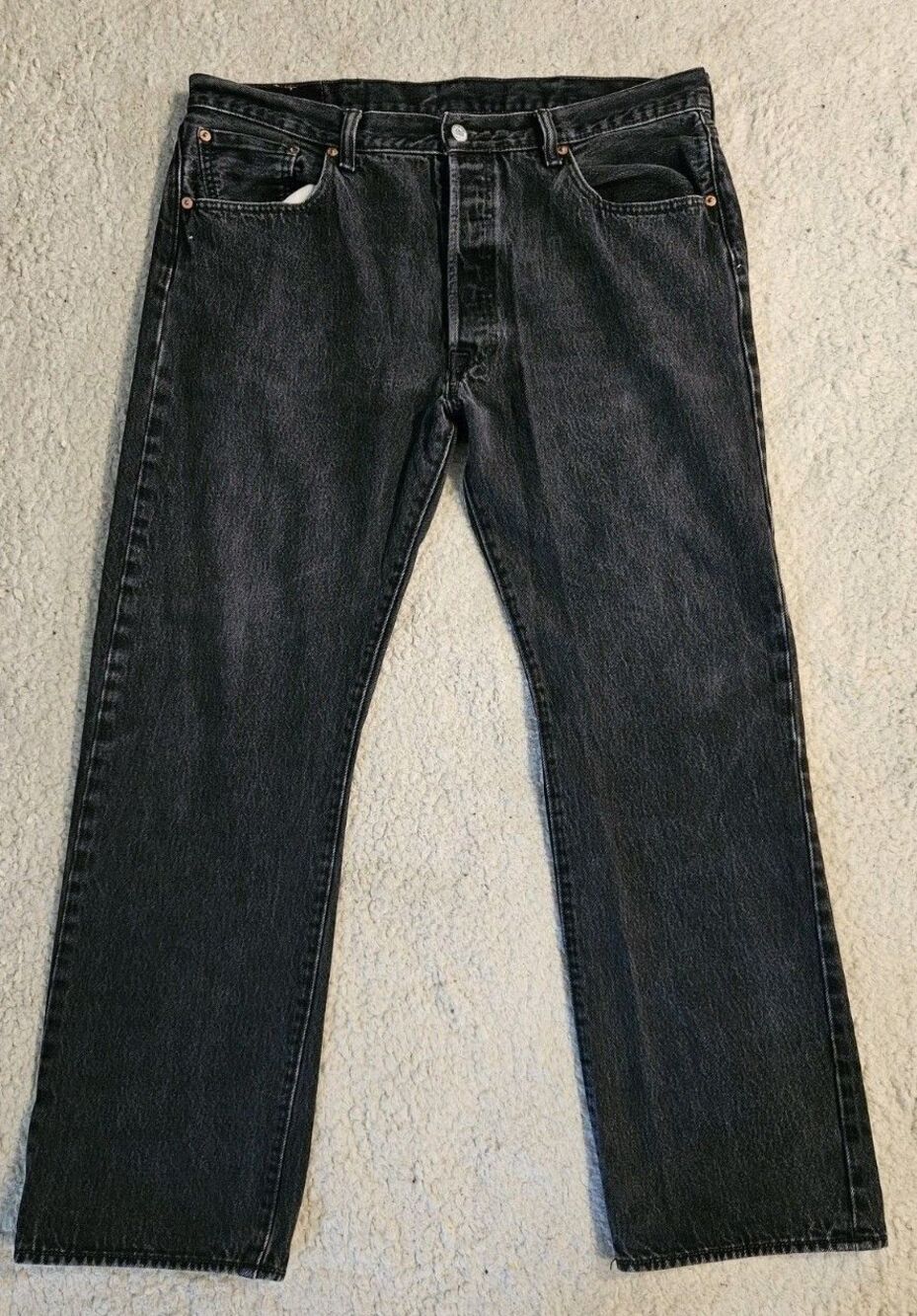 Levis 501 Mens 38x32 Button Fly Original Fit Jeans Black Faded Denim Straight